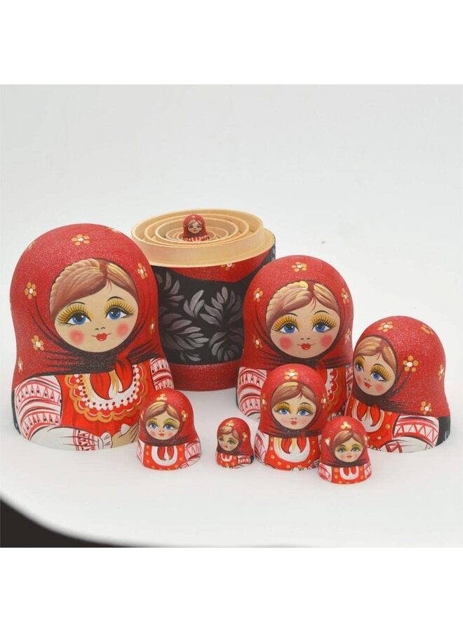 مجموعة دمى التعشيش الروسية الخشبية ماتريوشكا المكونة من 10 قطع مصنوعة يدويًا للأطفال والكبار وعيد الفصح وعيد الأم وأعياد الميلاد والكريسماس وعيد ال وديكور غرفة المنزل هدية (أحمر) - Image 2